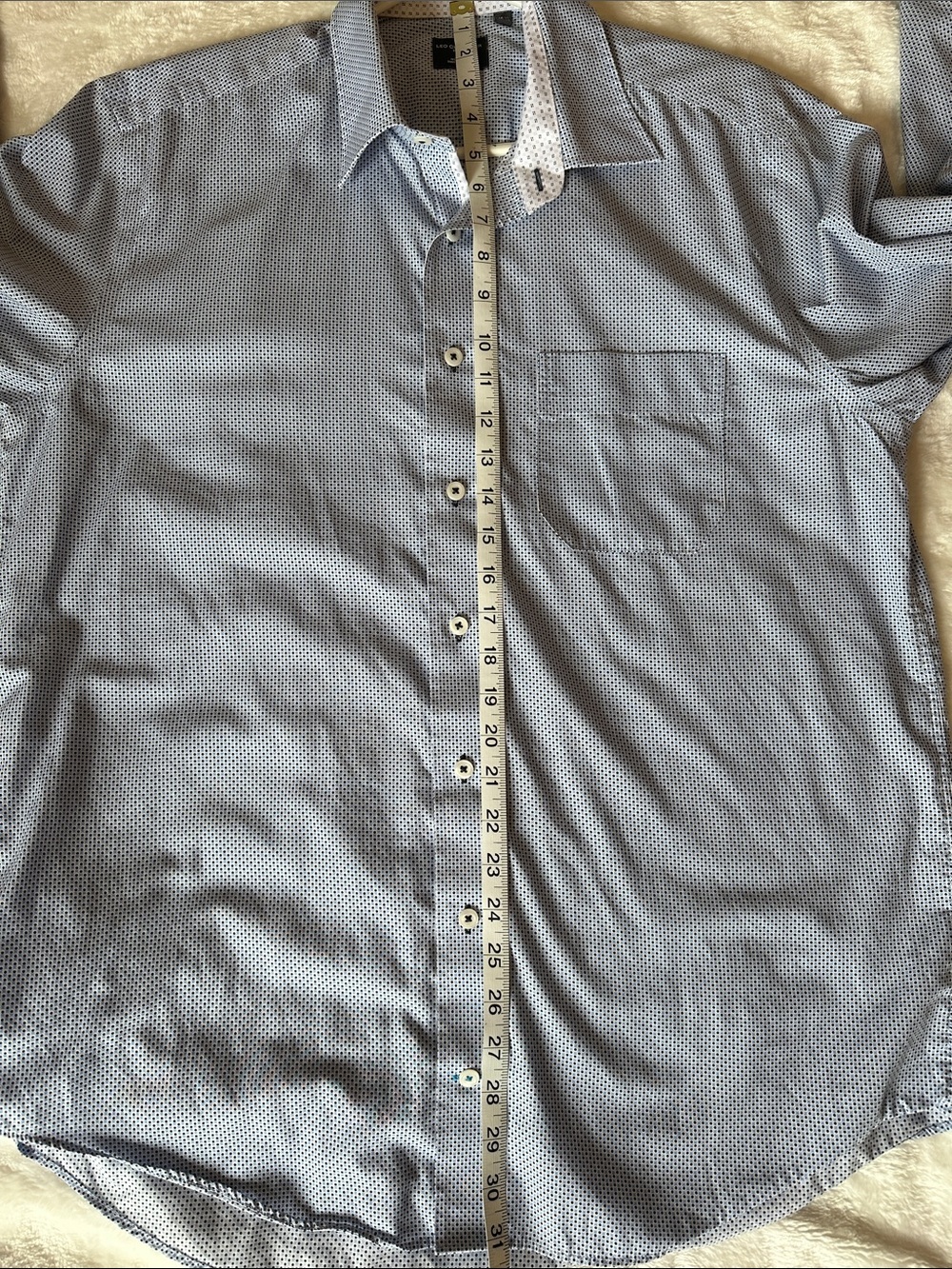 LEO CHEVALIER Designer Men's Light Blue Patterned Button-Down Dress Shirt SZ L - Picture 13 of 13